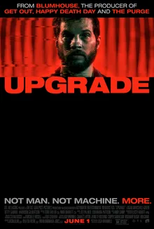 Affiche d'Upgrade : visage d'un homme barbu sur fond rouge, le titre UPGRADE en grandes lettres blanches.
